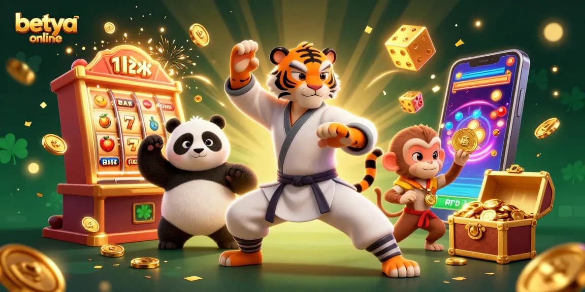 Experience excitement with betya online's vibrant casino illustration featuring animated characters and slot wins!