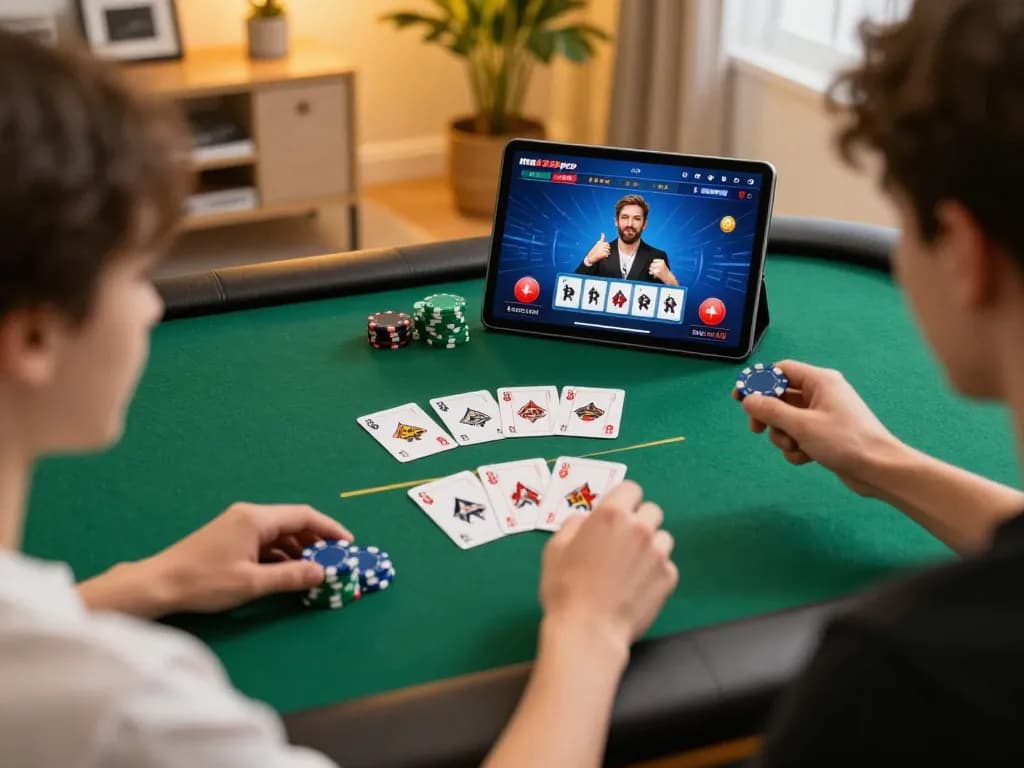 Engaging in poker gameplay on max88pro with stacks of chips and cards displayed.