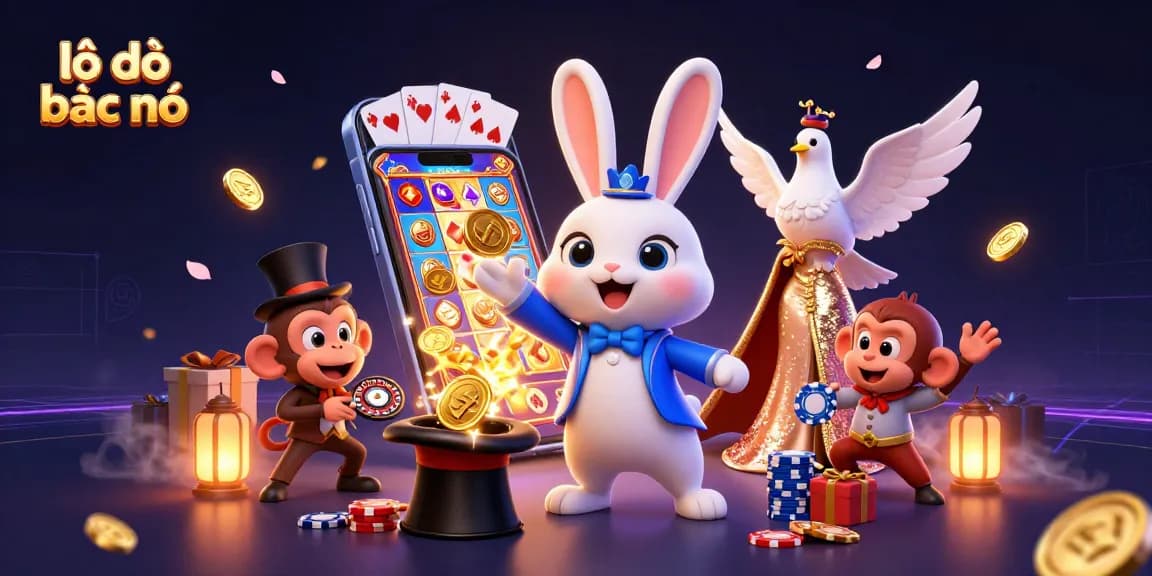 Engage in lô đề bạc nhớ with a magical scene featuring a magician rabbit and vibrant casino elements.