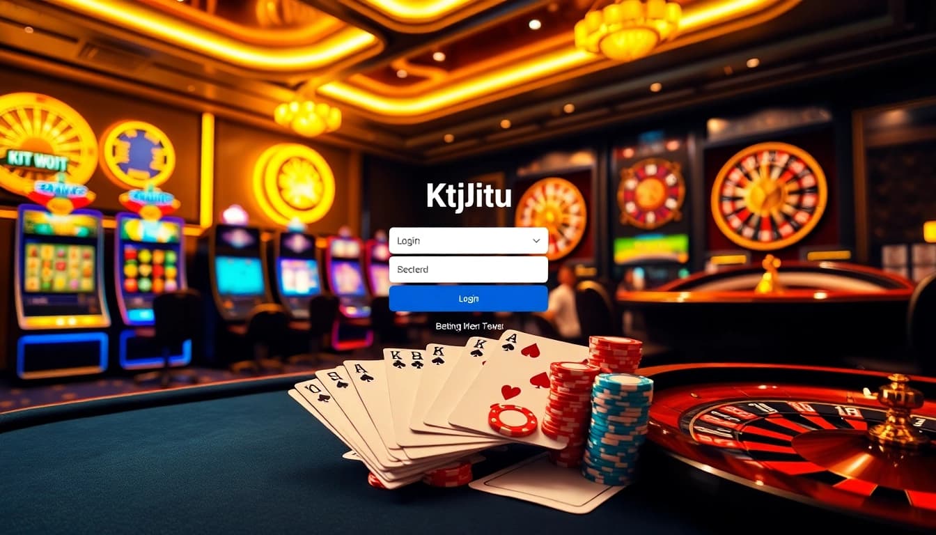 Ktpjitu login interface showcasing vibrant slot machines and high-stakes poker tables.