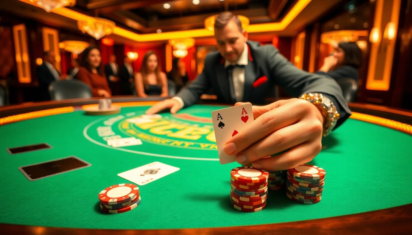 Engaging scene of a Blackjack Casino table with a professional dealer and vibrant game elements.