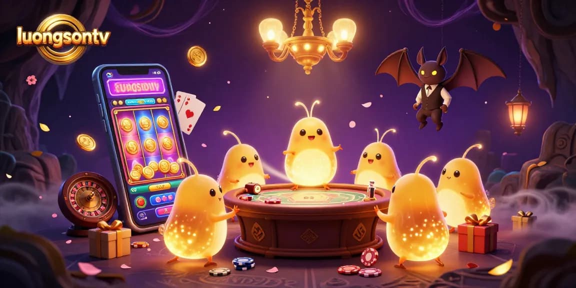 Experience luongsontv live football streams with a vibrant 3D glowworm casino illustration.