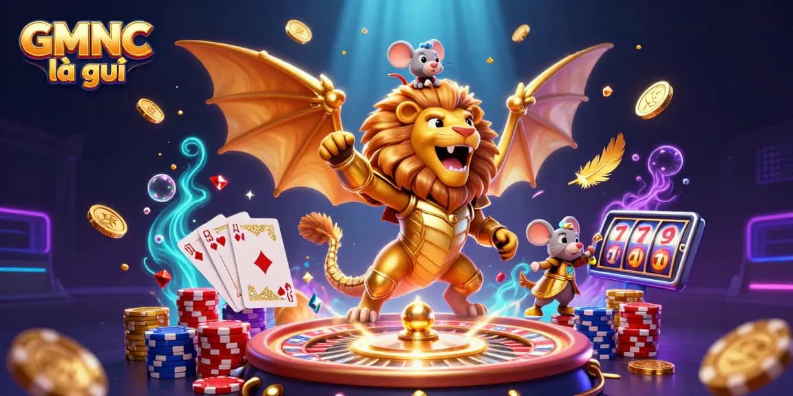 Engage with GMNC là gì through an exciting casino adventure featuring golden coins and roaring chimera.