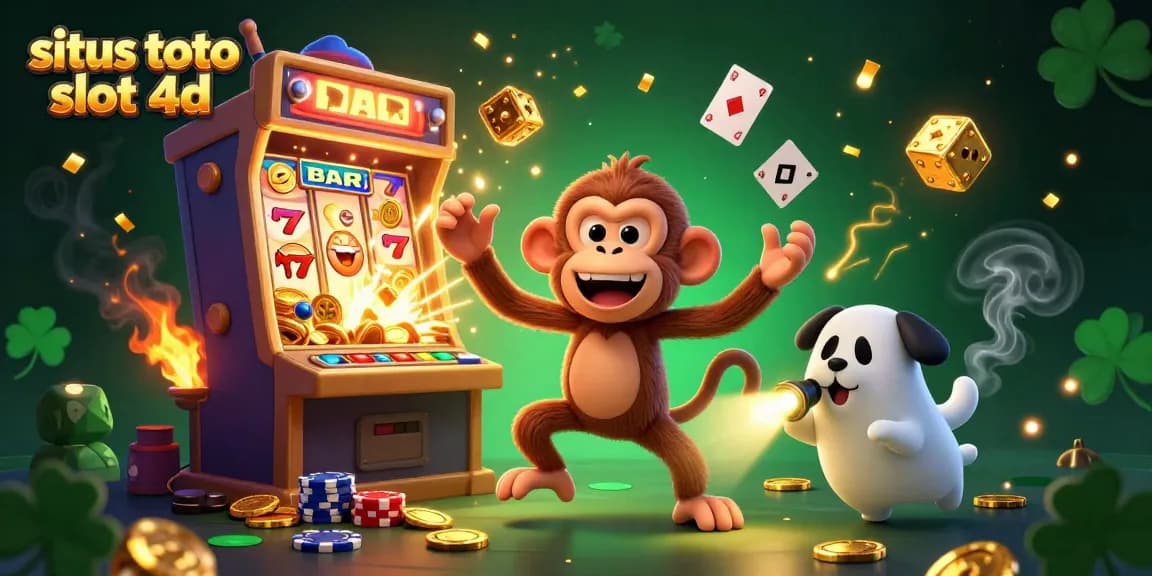 Experience the thrill of situs toto slot 4d with a playful monkey juggling gold in a haunted casino.