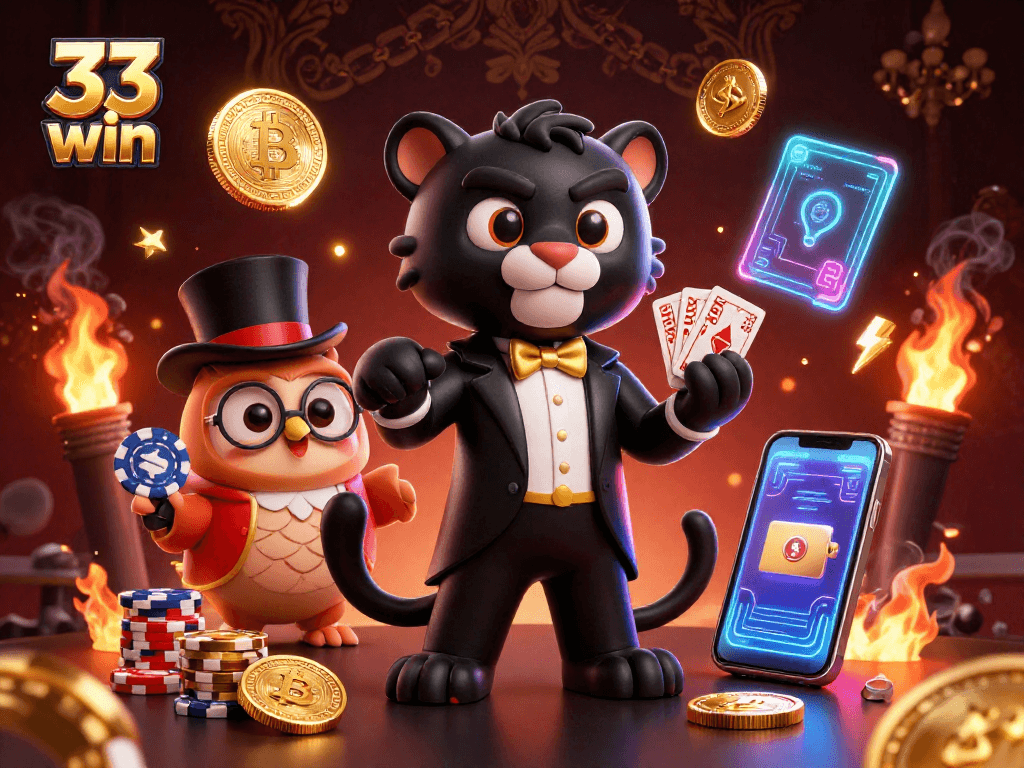 Engage in exciting gameplay at 33 win with a charming panther dealer, owl, and lucky mouse.