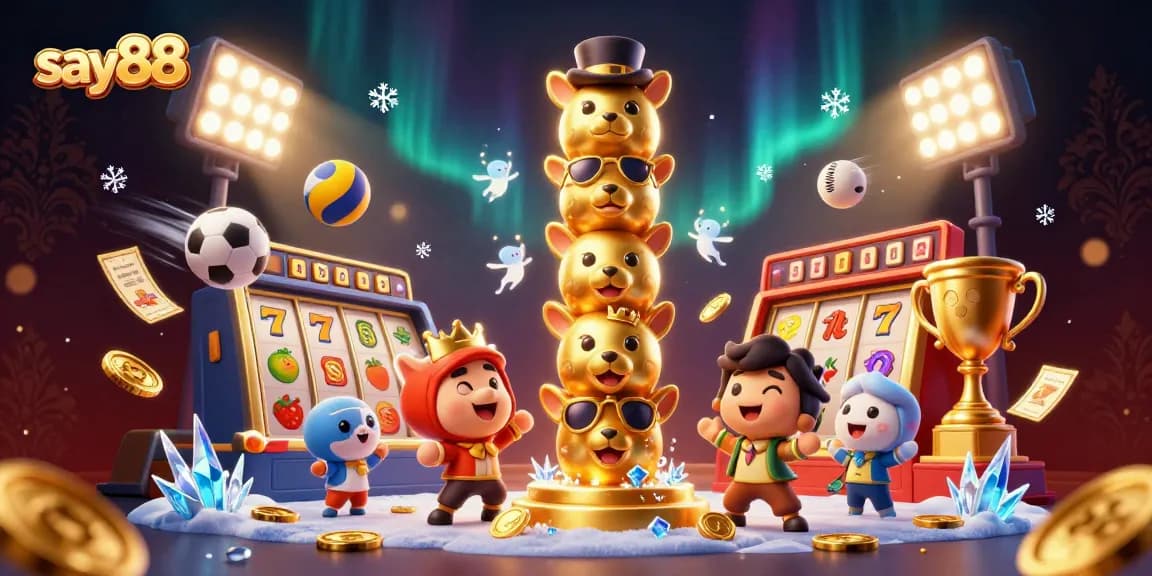 Engage with say88's immersive slots experience featuring vibrant totems, flying sports elements, and dynamic jackpots.