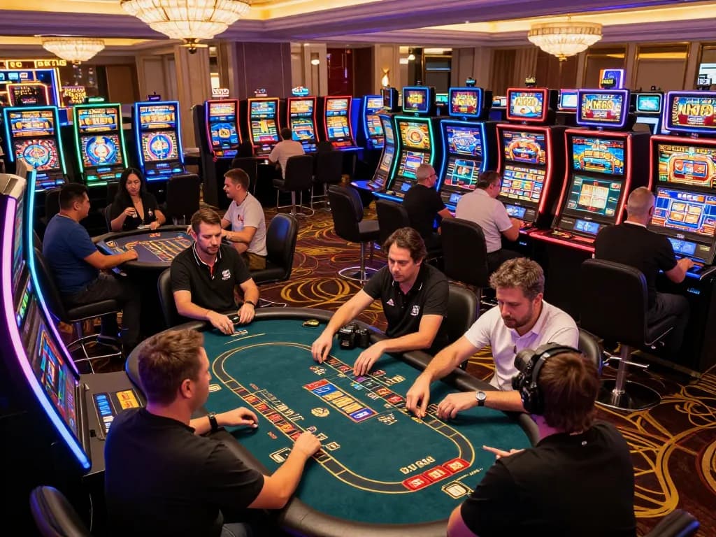 Players enjoying various games at NK88 casino, showcasing excitement and vibrant atmosphere.