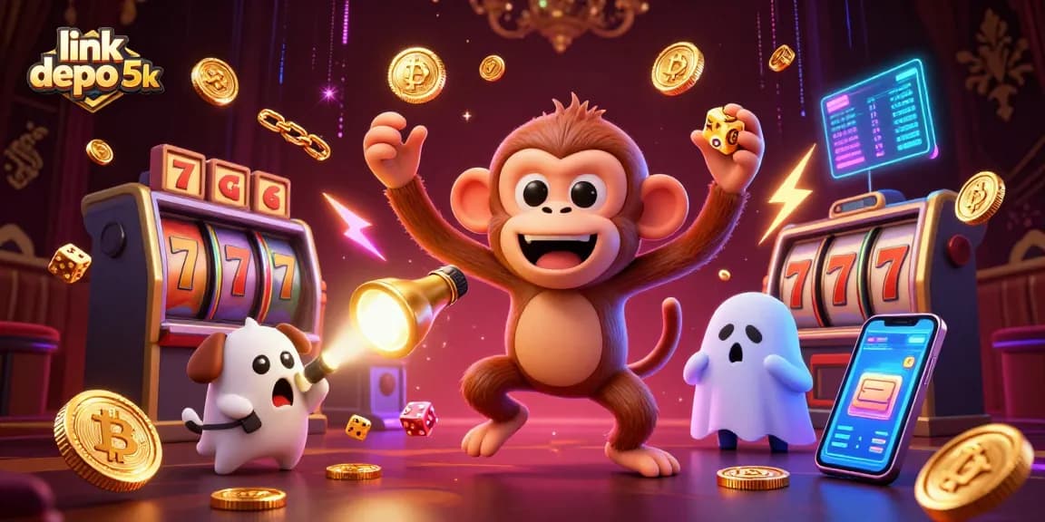 Experience the excitement of link depo 5k with thrilling slot action and dynamic cryptocurrency elements in this vibrant casino scene.