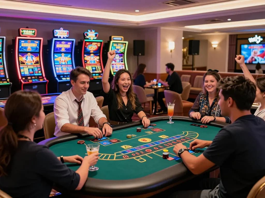 Exciting KO66 luxury online casino gaming scene with players and live dealers.