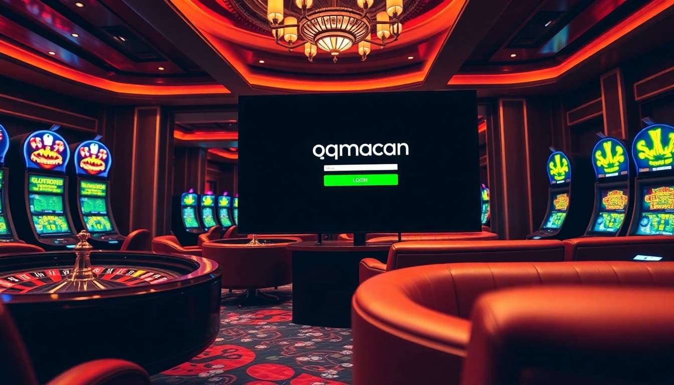 Immerse in the excitement of casino gaming with the qqmacan login interface displayed amidst luxurious gaming elements.