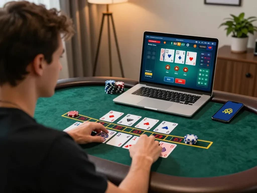 HM88 player strategizing blackjack bets on an online casino interface, creating an engaged and immersive atmosphere.