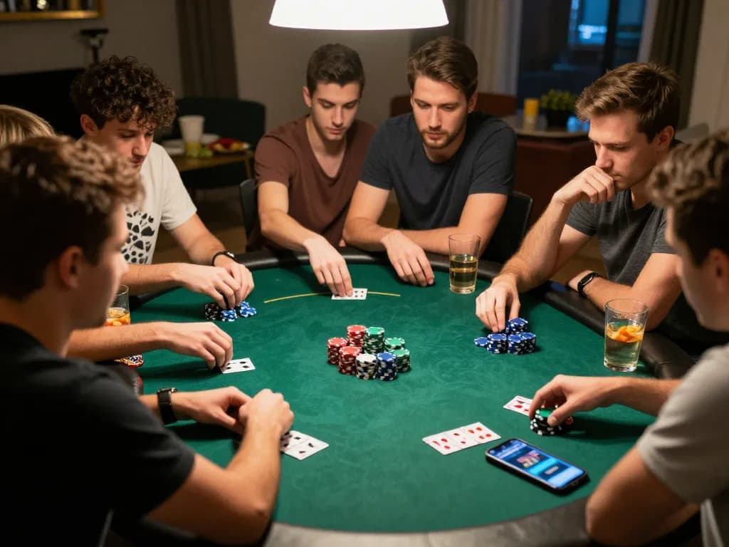 Enjoying exciting gameplay at home poker night, where friends engage in link slot gacor strategies.