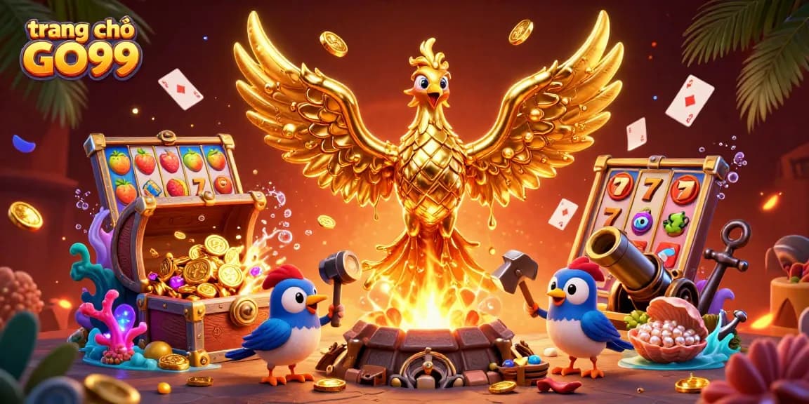 Spin the reels at trang chủ GO99 with golden phoenix and jackpot symbols in action.