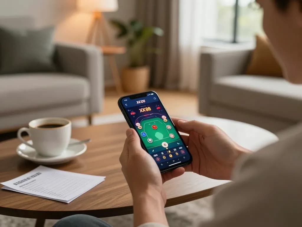 Play XX 88 on mobile app with engaging poker gameplay in a cozy home setting