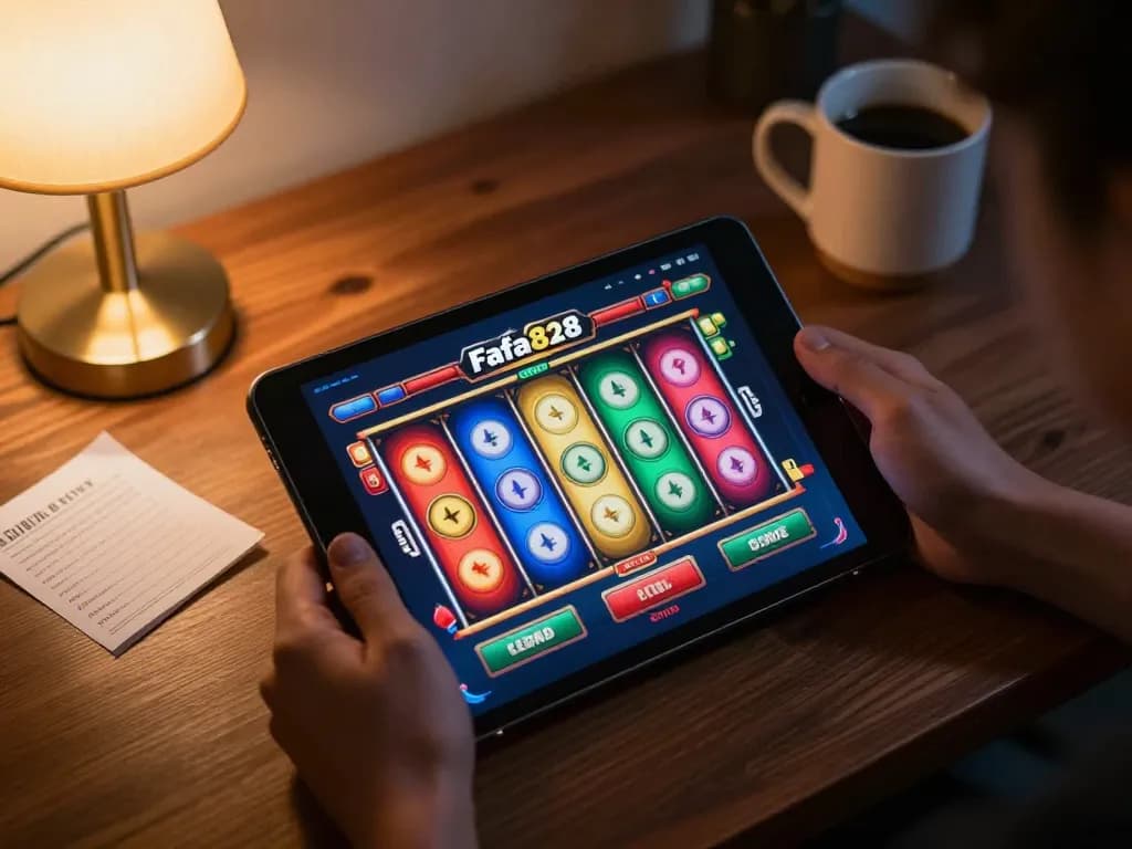 Players enjoy online slots on FAFA828 app with colorful reels and strategic betting notes.