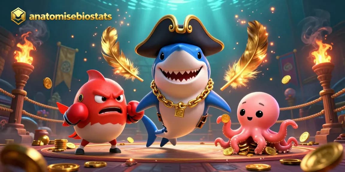 Join the action with anatomisebiostats featuring a pirate shark, pufferfish, and octopus in a exciting gambling scene.