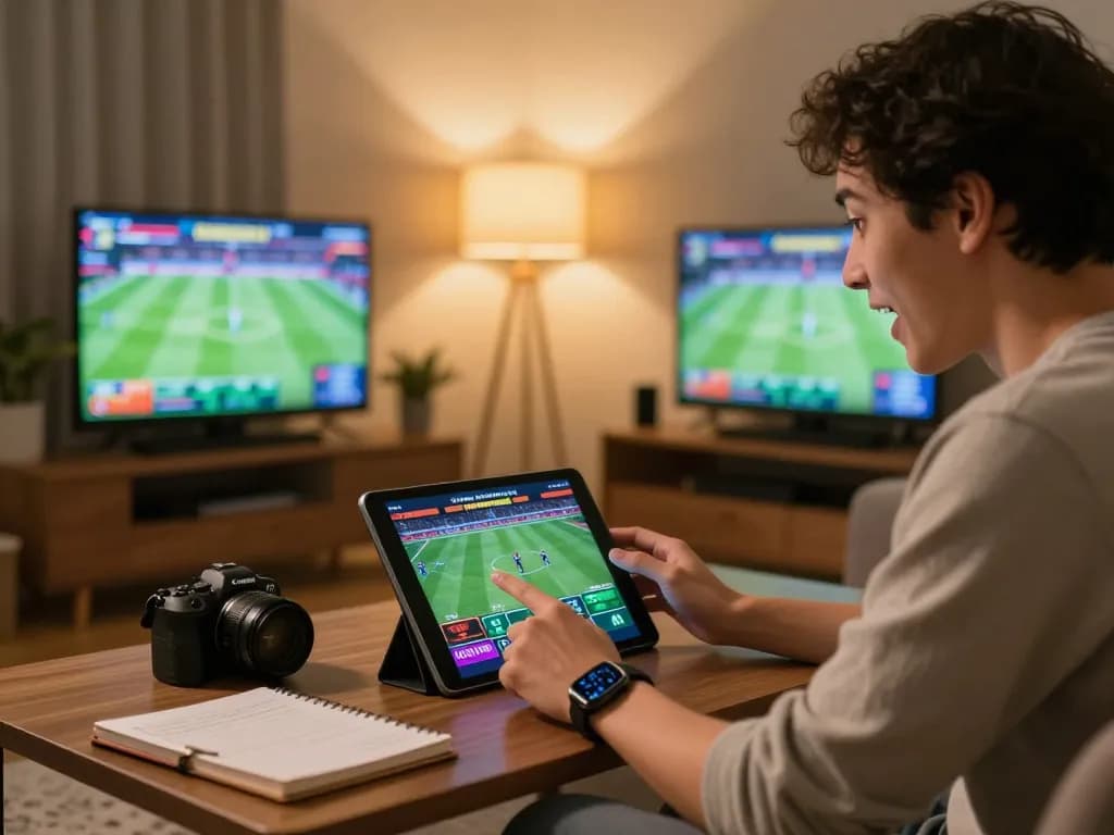 Engaged user at home placing sports bets on luckyindex, showcasing strategic wagering techniques.