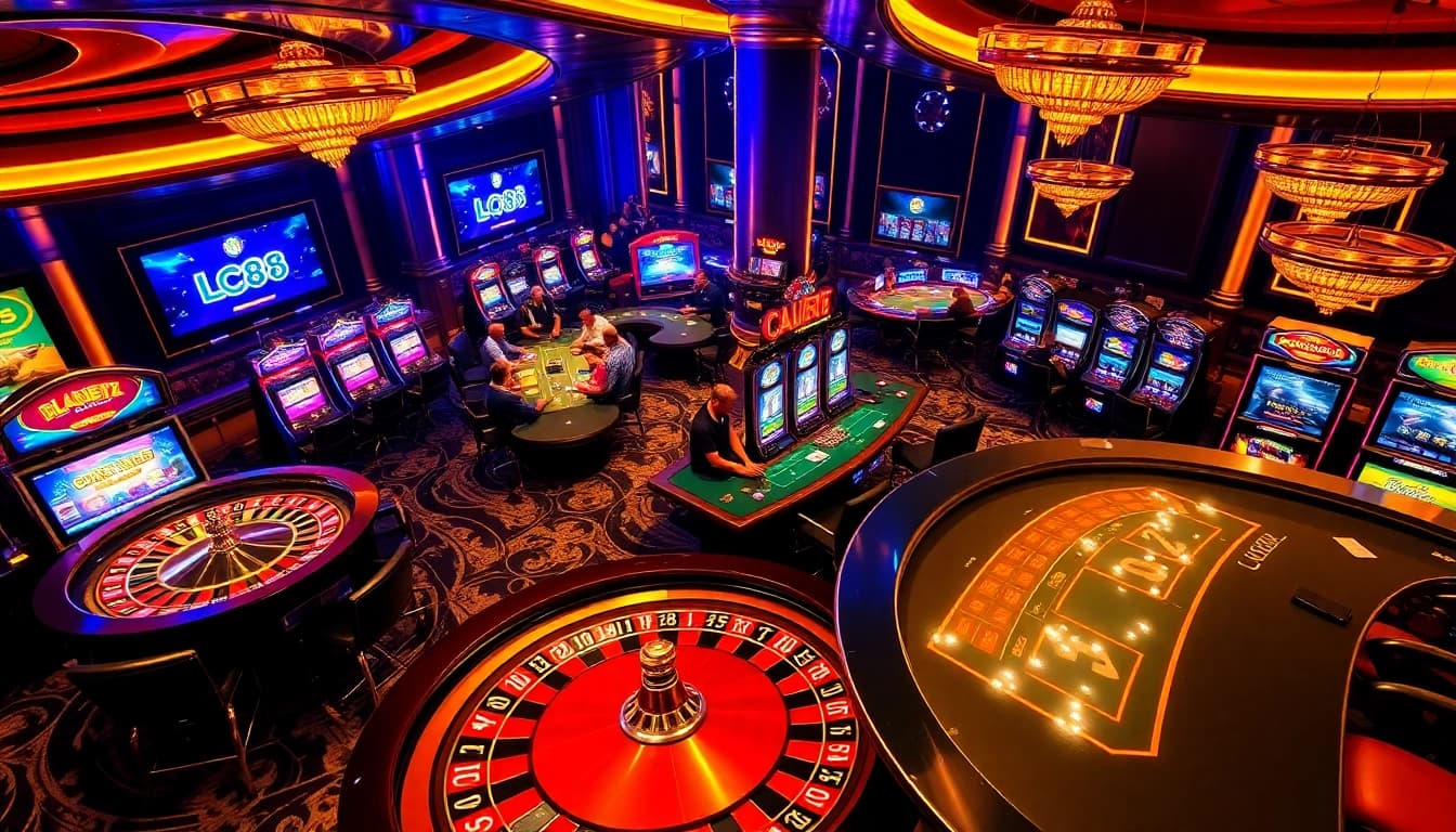 Experience high-stakes gaming at LC88 with vibrant roulette and engaging poker tables.