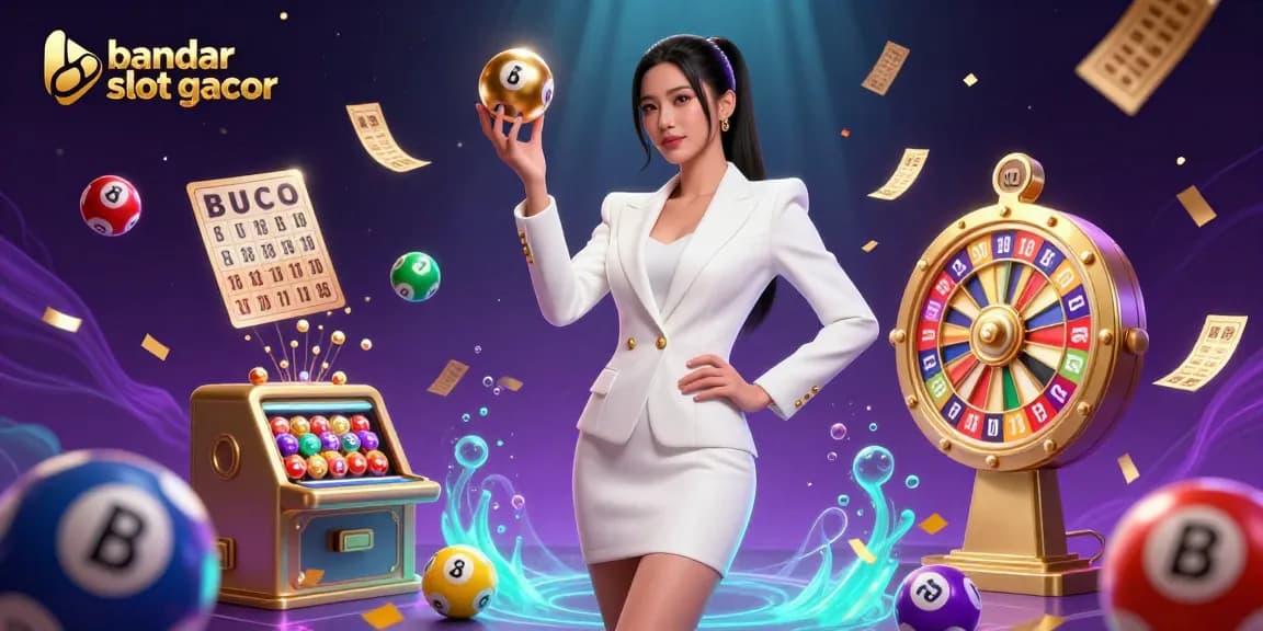 Experience excitement with bandar slot gacor amidst vibrant casino-themed illustrations showcasing winning elements and dynamic gameplay.