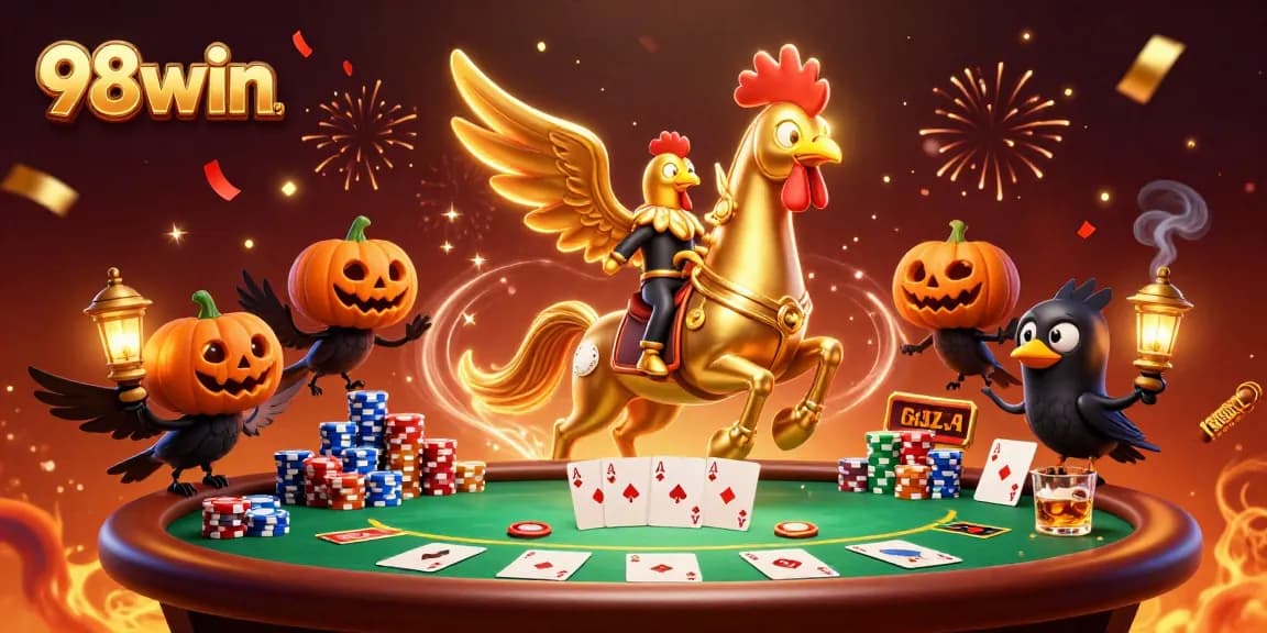 Engage with 98win's golden rooster representing the thrilling online casino experience.