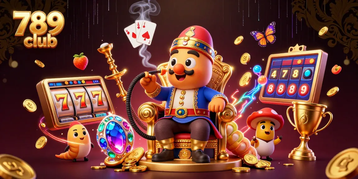 Immerse in the thrilling 789 club experience with vibrant slot reels and a caterpillar hookah-master.