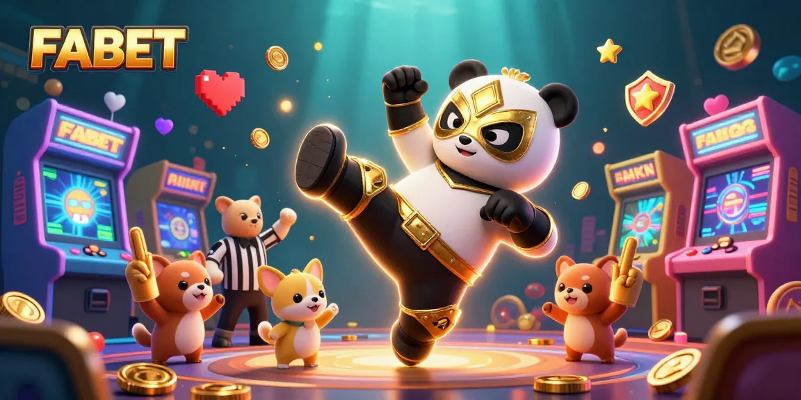 Experience FABET with a lively scene featuring casino-themed characters and gaming elements.