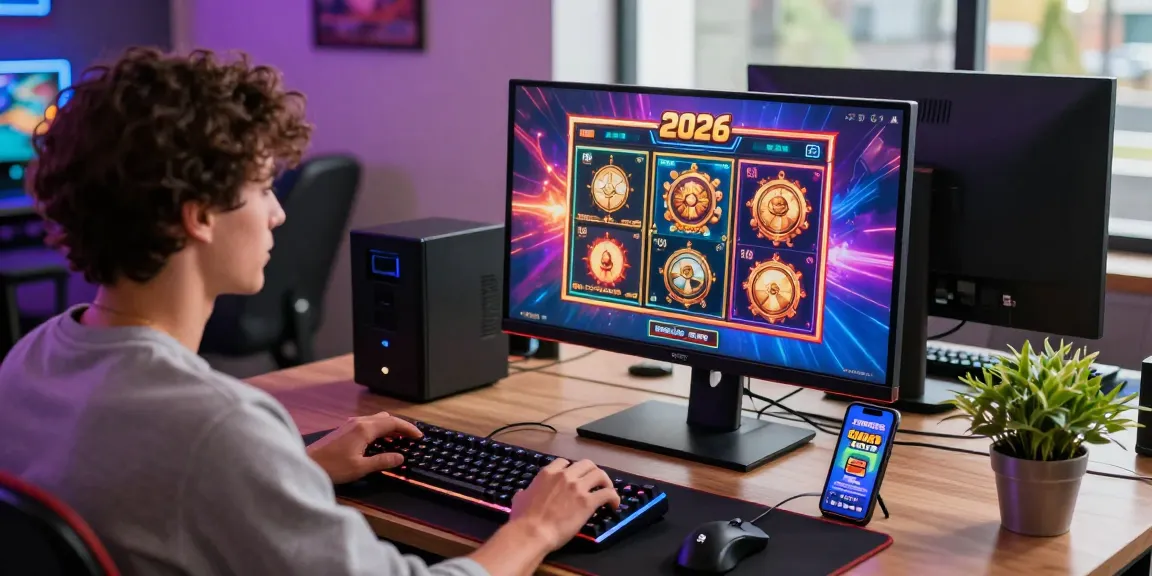 Exciting gaming setup showcasing new online casinos with player immersed in vibrant slot game.