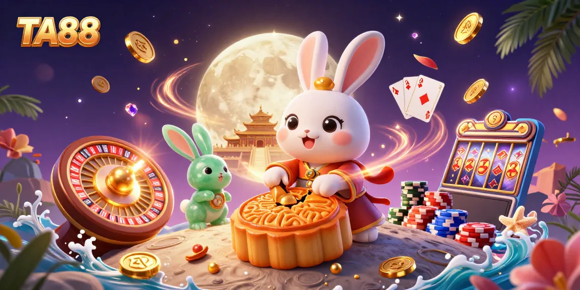 Engage with TA88's vibrant casino atmosphere featuring 3D characters surrounded by dynamic gaming elements.