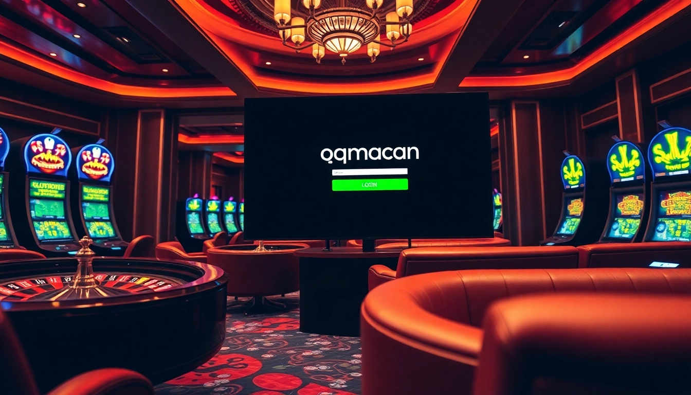 Immerse in the excitement of casino gaming with the qqmacan login interface displayed amidst luxurious gaming elements.