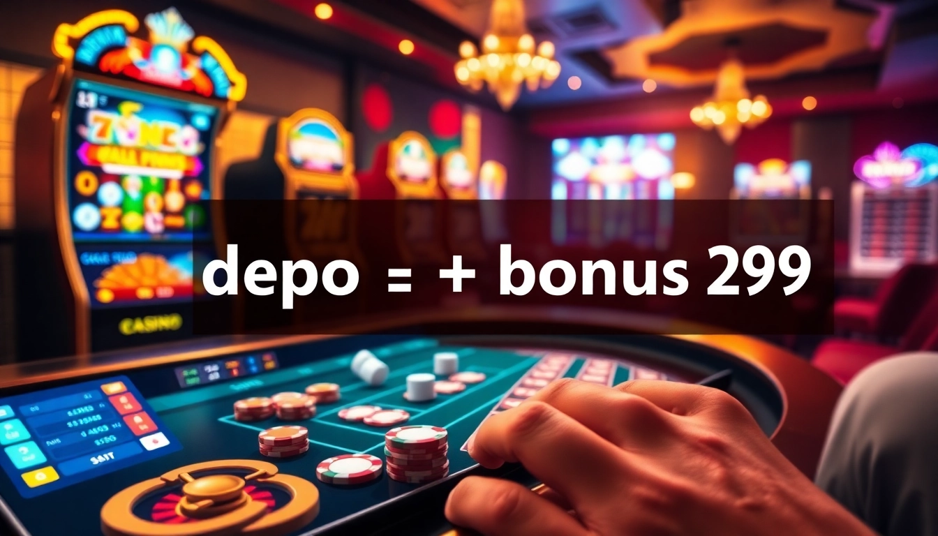 Engaging online casino scene featuring mobile games with 'depo 25 + bonus 29' promotions and vibrant visuals.