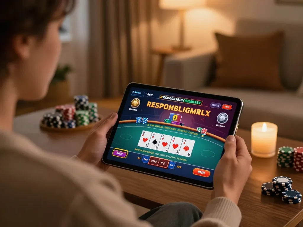 Engaging scene of online gaming on 56win, showcasing vibrant poker gameplay and a cozy home setting.
