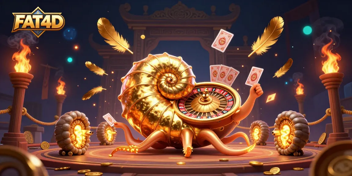 Play and win on FAT4D with a vivid 3D scene showcasing a giant nautilus roulette wheel and glowing ammonites.