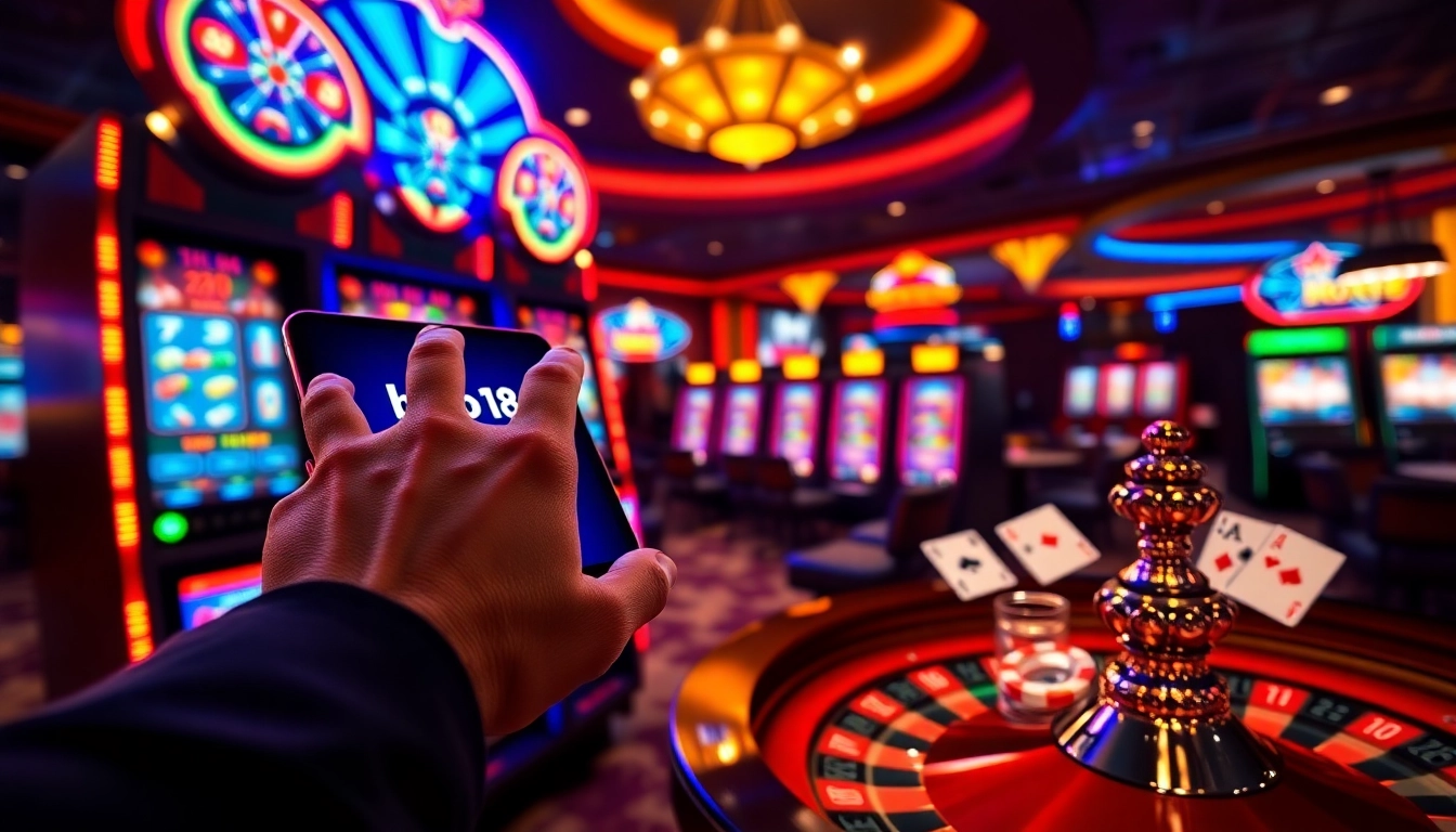 Experience the thrill of gambling with bro138 login, showcasing vibrant slot machines and high-stakes poker play.