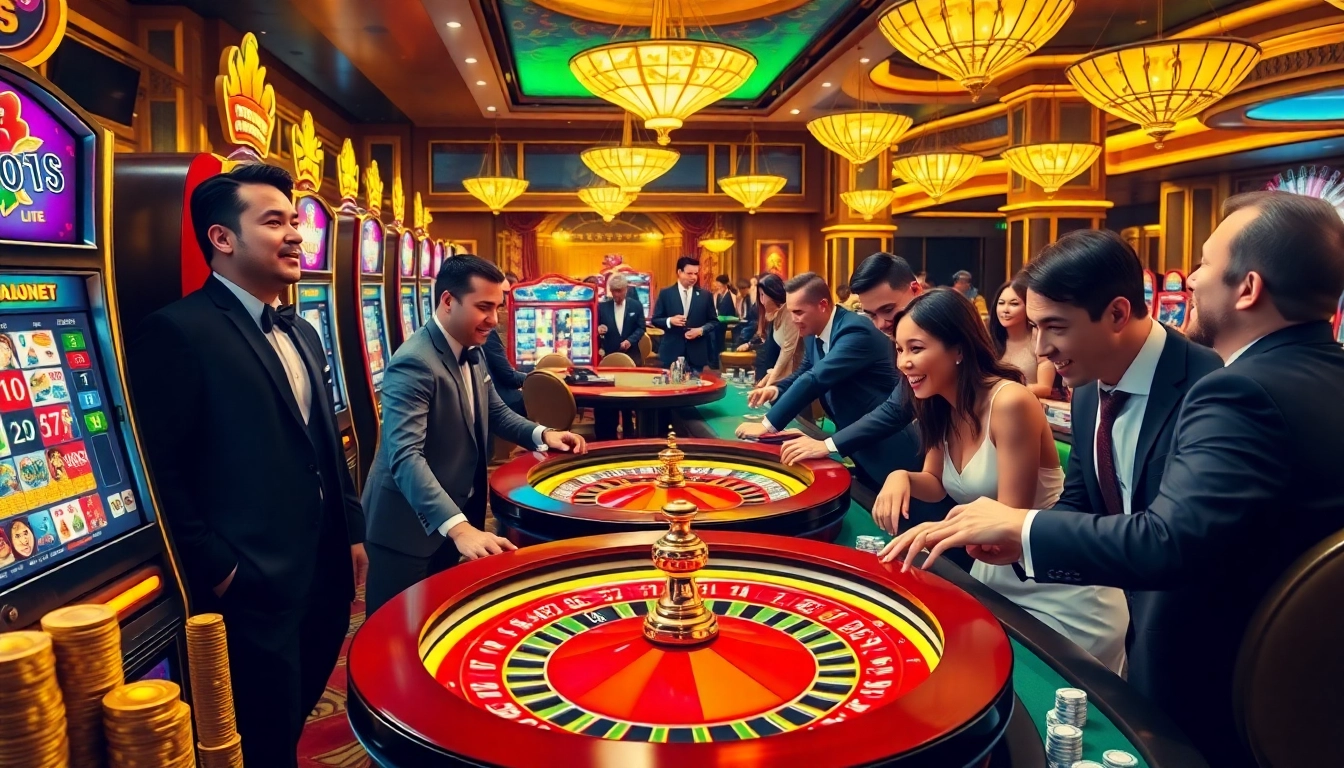 Experience the excitement of slot gacor with vibrant casino visuals, featuring spinning roulette wheels and enthusiastic players.