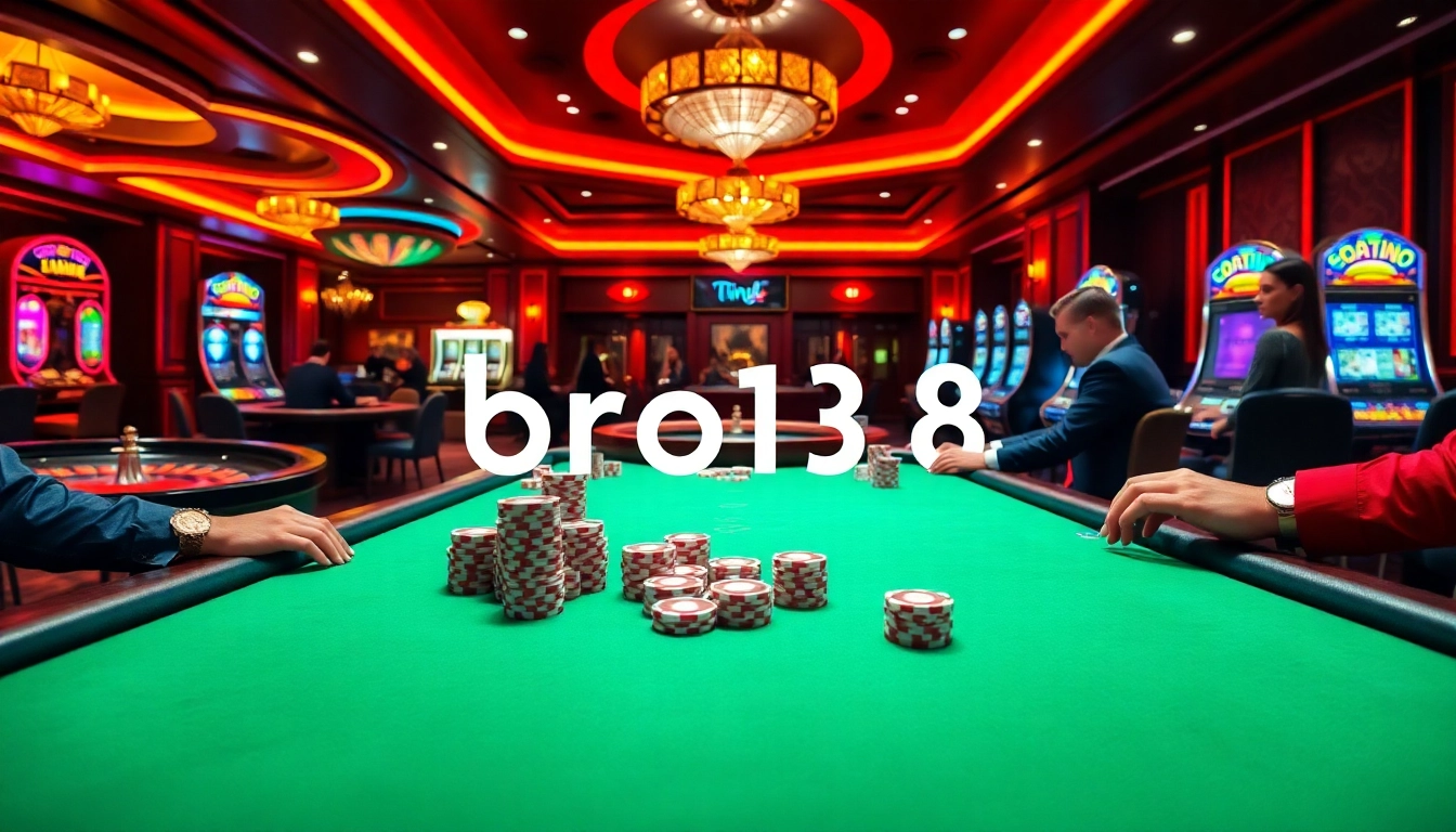 Experience the thrilling gameplay at bro138 while playing poker at a luxury casino table.