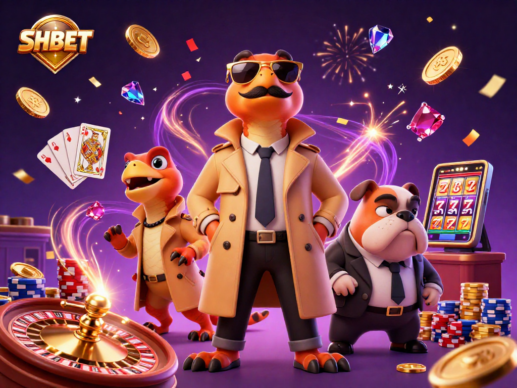 Join SHBET and win big with this vibrant casino scene featuring raptors pretending to be in a VIP lounge.