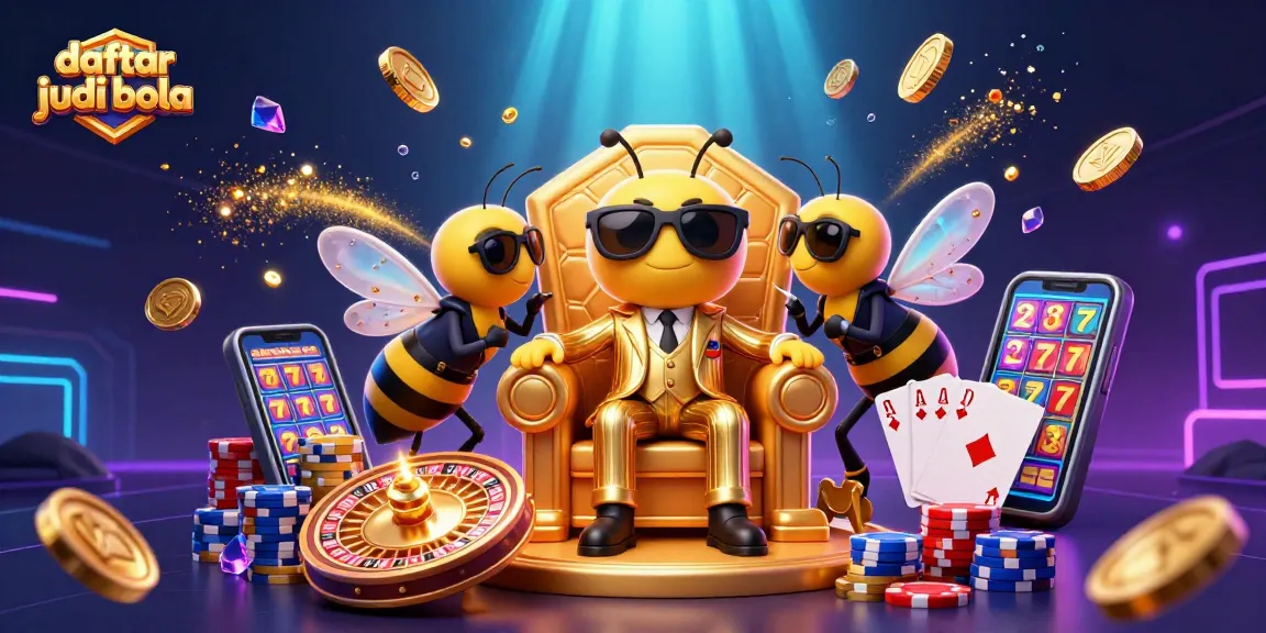 Engage with daftar judi bola featuring a dynamic scene of a bumblebee mob boss surrounded by game elements and vibrant casino decor.