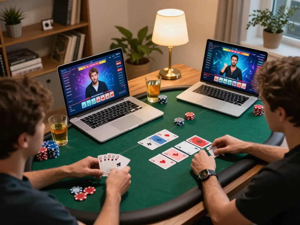 Players engaging in a thrilling online poker game at home using 789win.
