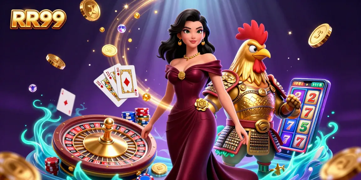Spin the roulette and catch your luck with RR99's vibrant casino scene filled with treasures.