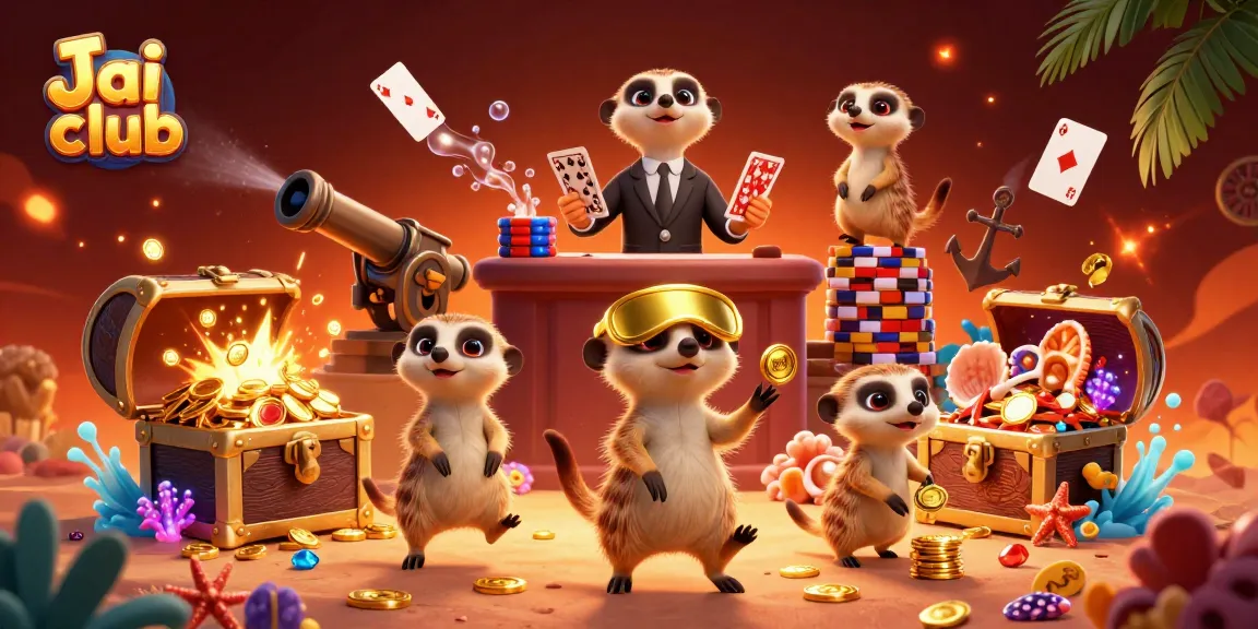 Engage in thrilling gameplay with Jai club's vibrant casino scene featuring meerkats and colorful treasures.