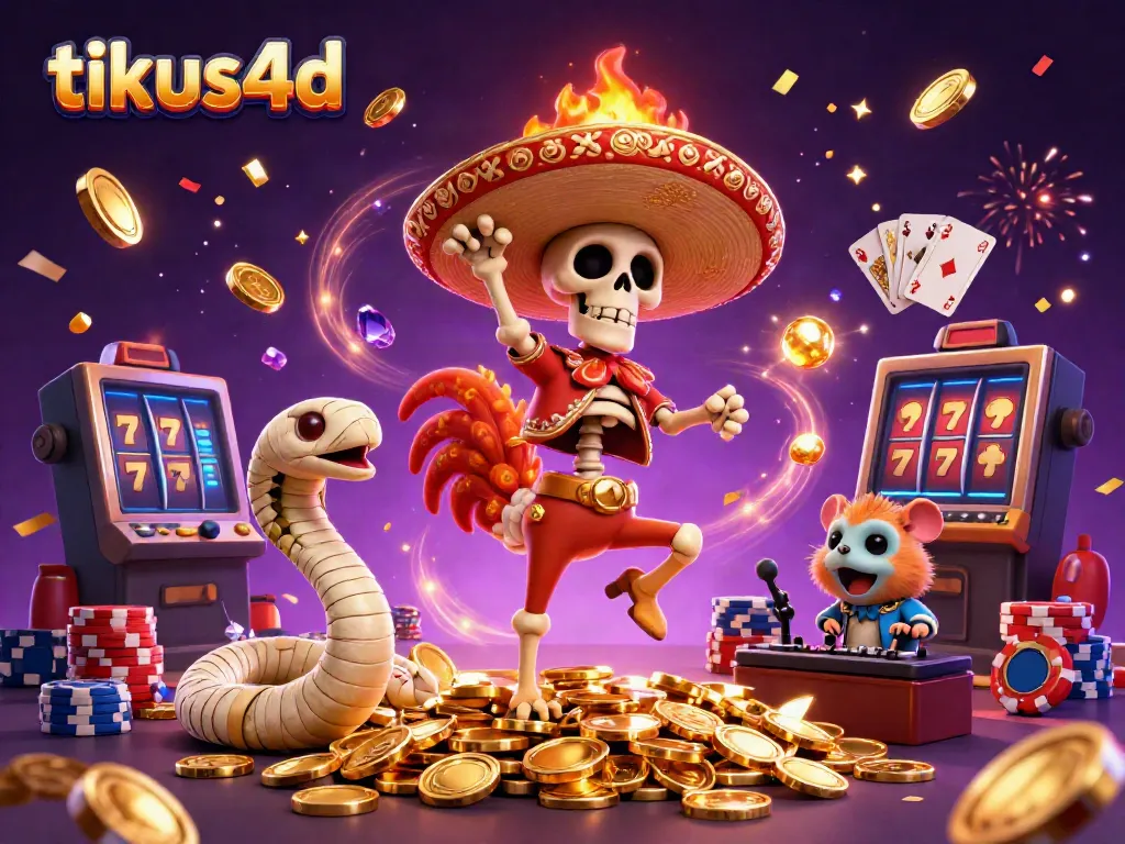 Tikus4d menghadirkan karakter ceria saat bermain game dengan koin emas dan efek meriah.