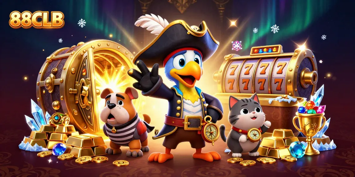 Experience thrilling action at 88CLB with a vibrant 3D pirate-themed casino illustration.