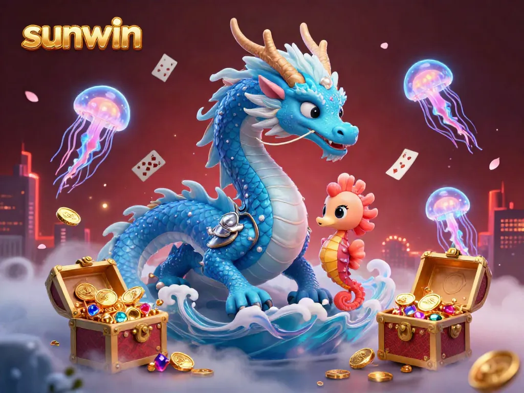 Experience thrilling adventures with sunwin's underwater theme, featuring a dynamic dragon and seahorse knight.