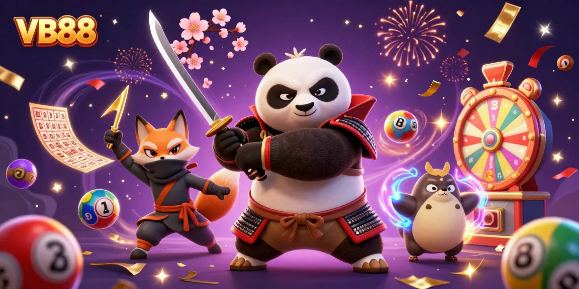 Engage in exciting gameplay with VB88 featuring dynamic cartoon characters and festive gambling elements.
