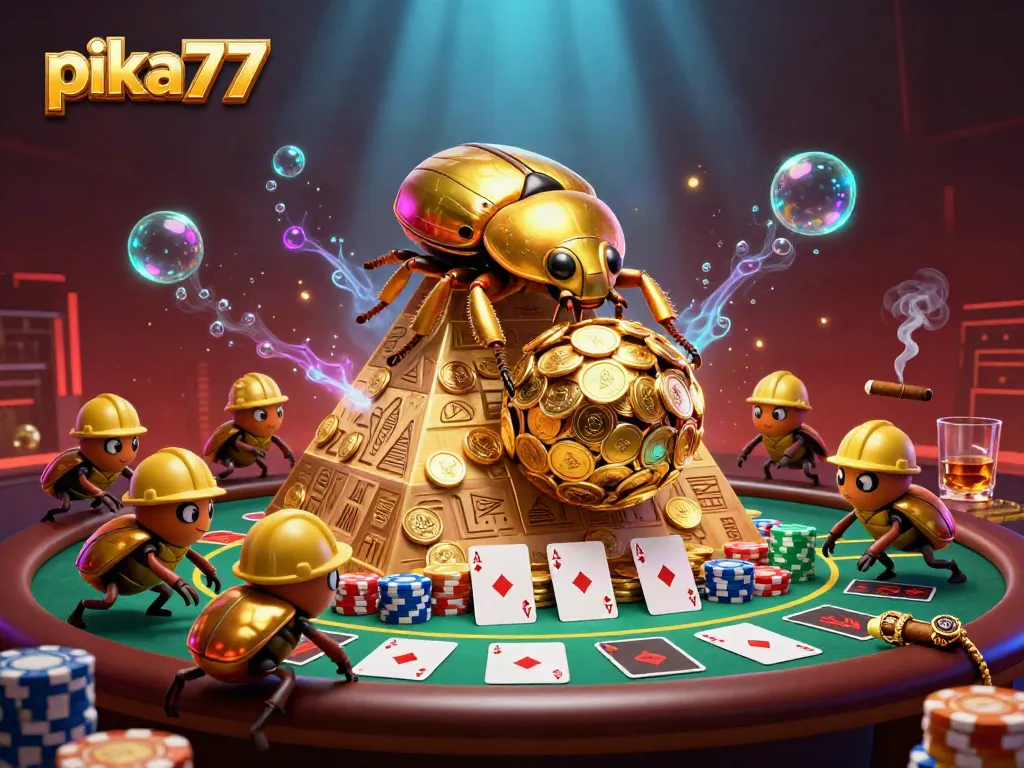 Experience thrilling gameplay on pika77 with a vibrant 3D illustration of casino action.