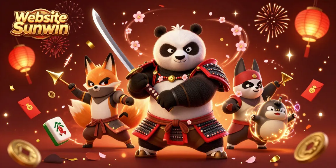 Play exciting games on Website Sunwin with a fierce panda and ninja fox in an engaging casino scene.