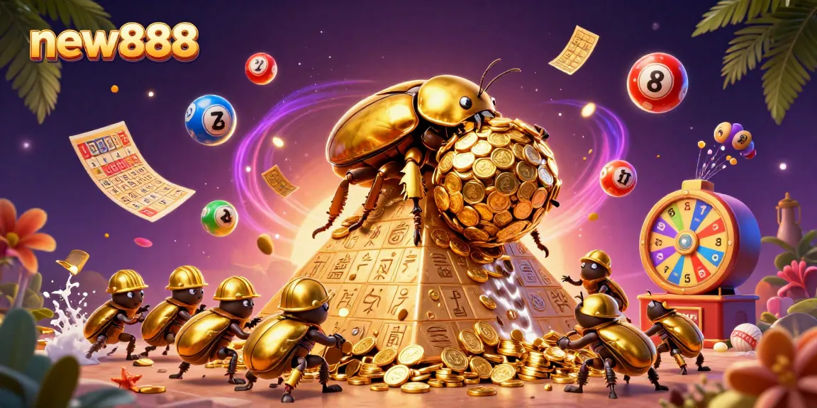 Experience thrilling gameplay with new888 in a vibrant casino-themed 3D illustration.