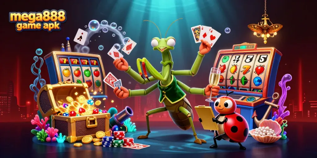 Experience thrilling gameplay with mega888 game apk in this vibrant 3D casino scene.