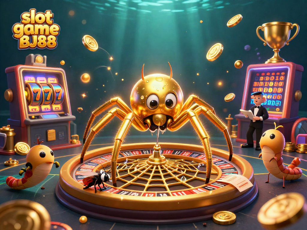 Experience the excitement of the slot game BJ88 with vibrant 3D characters and gambling elements.
