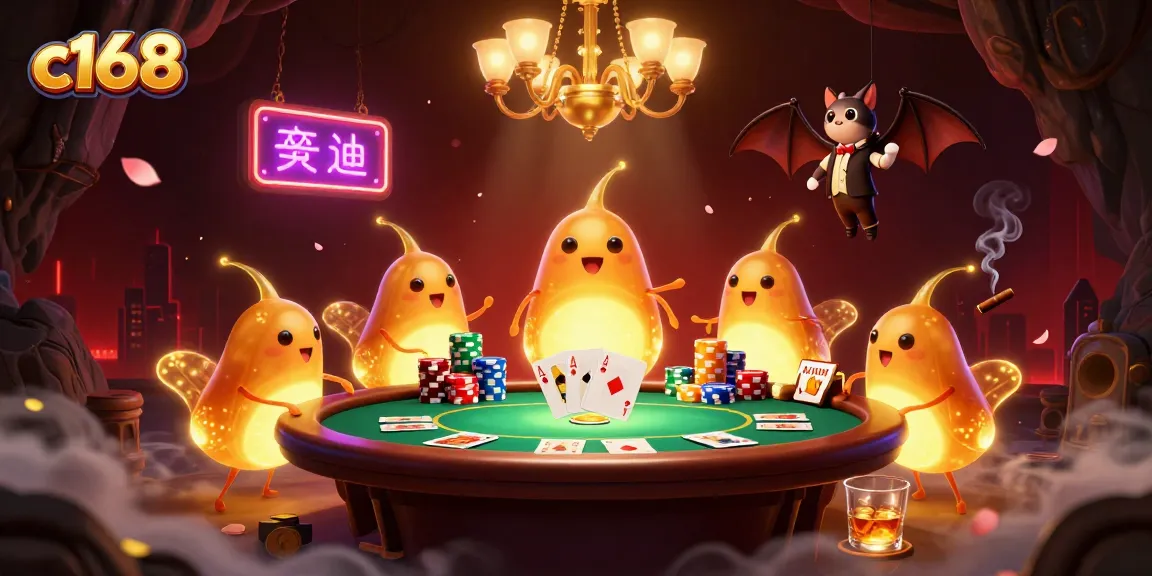c168 poker scene with glowworms illuminating a vibrant casino atmosphere